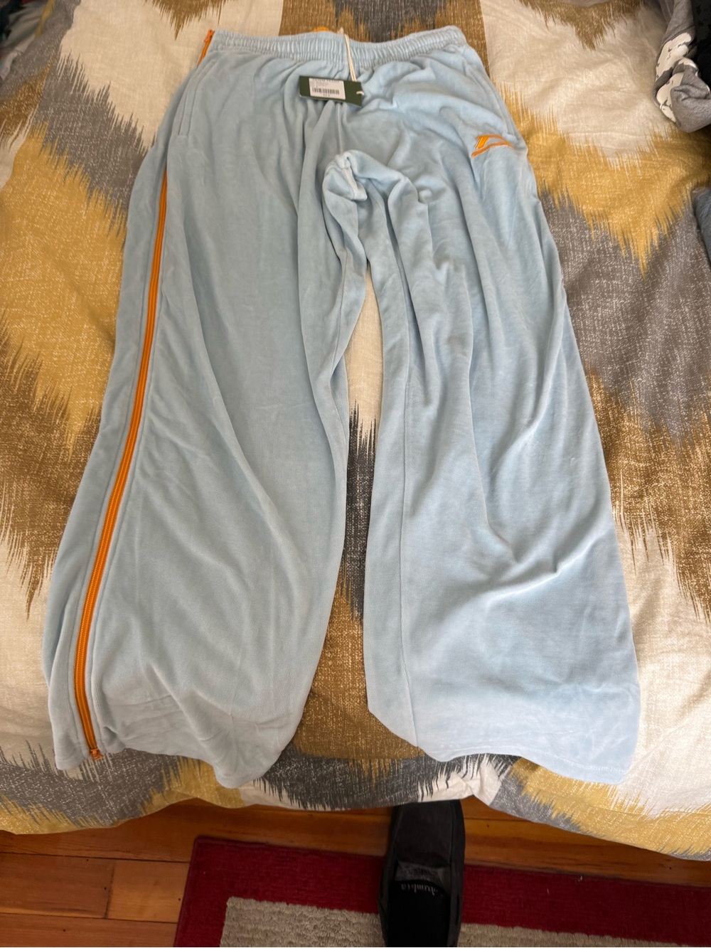 Denim Tears 5Q Zip Light Blue Joggers with Orange Trim Size M